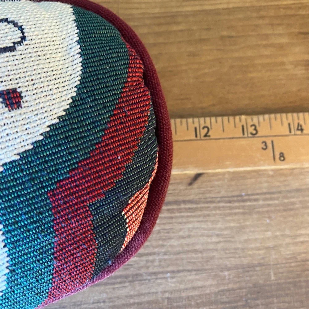 Vintage Christmas Stocking Tapestry Pillow Nutcracker Teddy Bear Burgundy Back‎